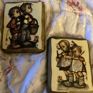 Set of Hummel pictures on wood of little boys and girls